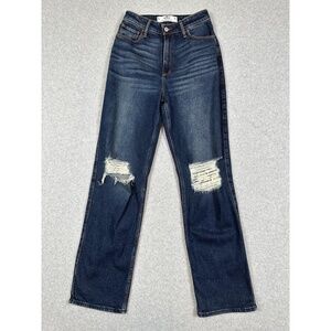 Hollister Jeans Womens 26 Curvy Ultra High Rise Dad Distressed Dark‎ Wash Blue